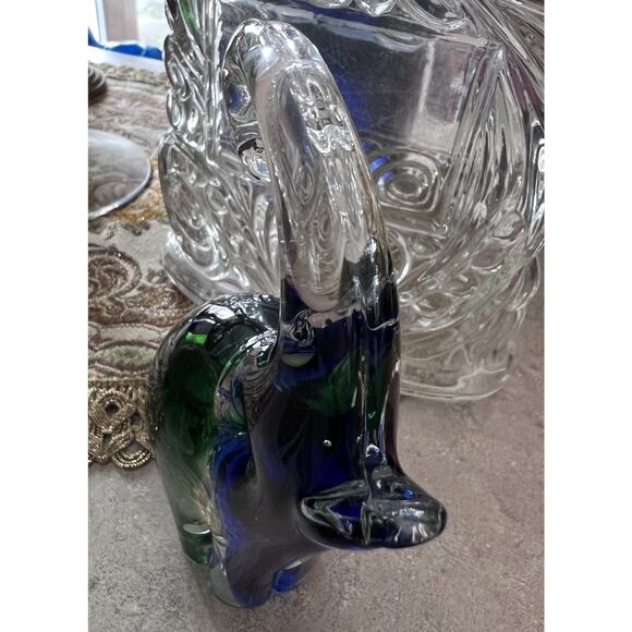 Murano ? Glass Paperweight Elephant Cobalt Blue & Green (Broken Tail) Collector - Picture 6 of 11